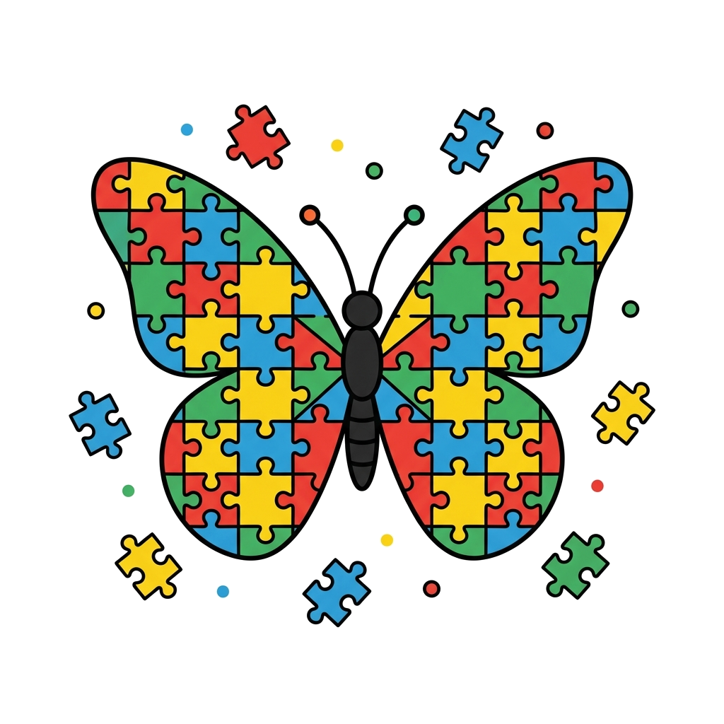 Borboleta colorida de quebra-cabeça representando a neurodiversidade